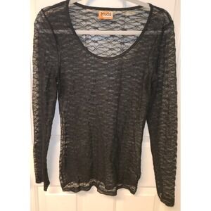 VTG Mudd Y2K Black Lace Long Sleeve Sheer Cyber Goth Whimsigoth Fairy Grunge M